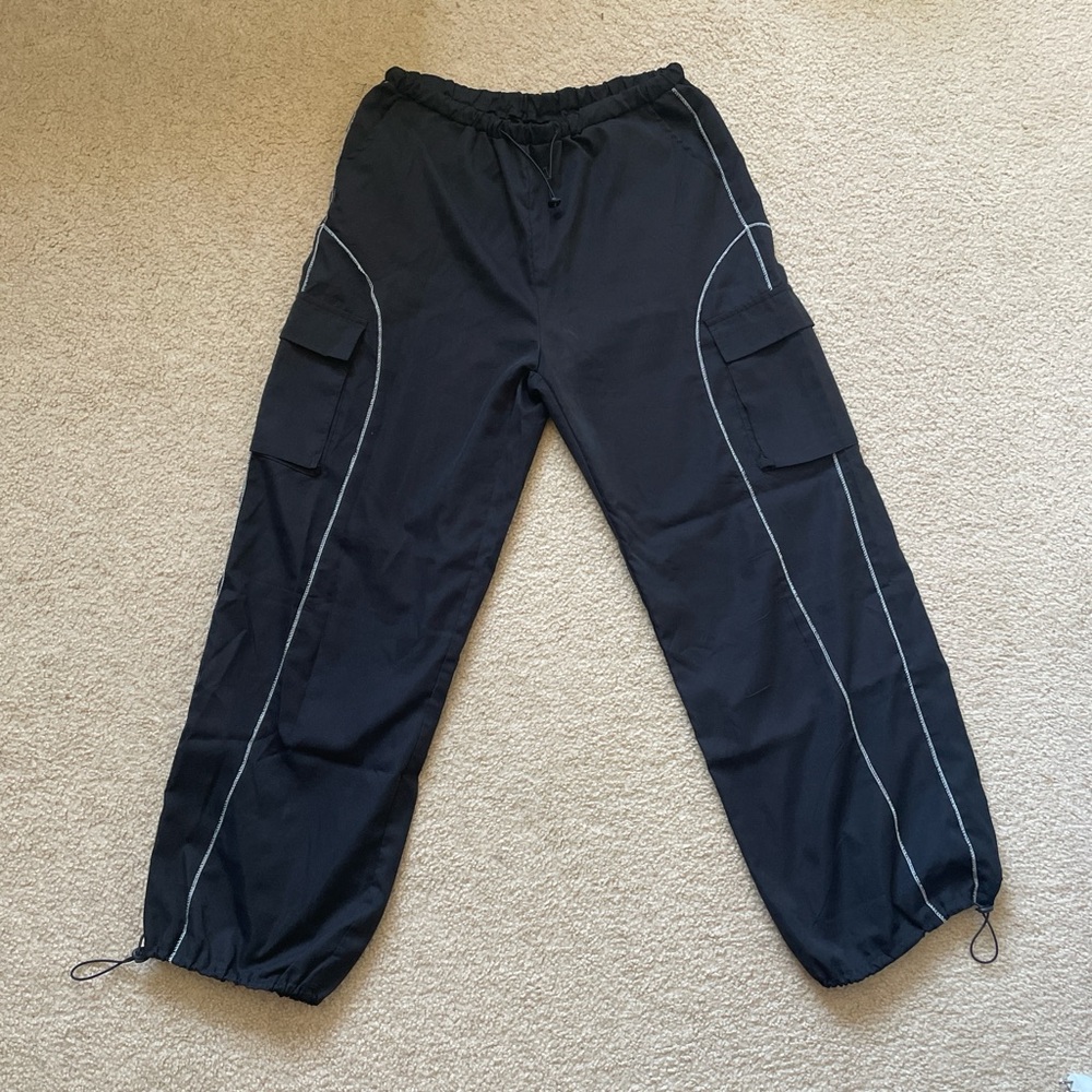Black Y2K Parachute Pants